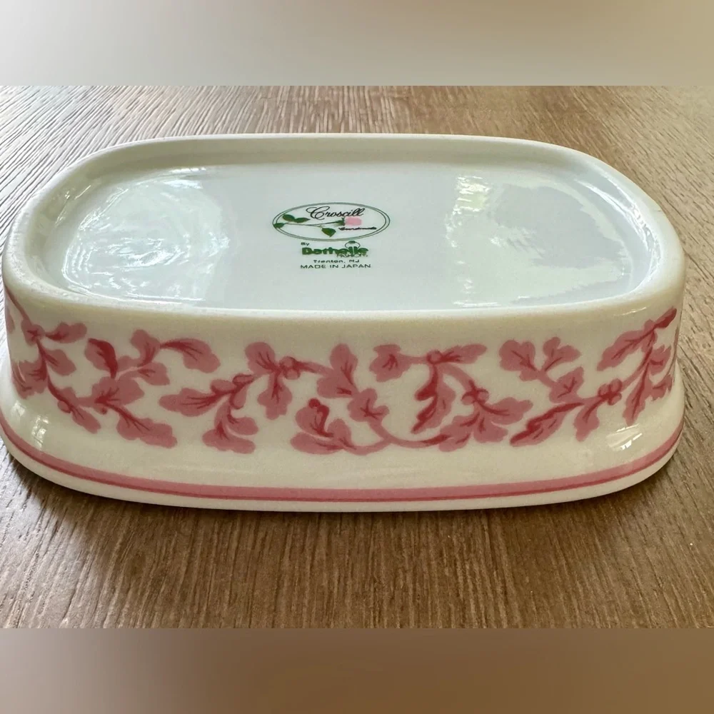 Vintage Croscill Ceramic Soap Dish with Pink Floral Design by Bathelle Fashions